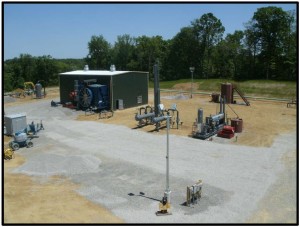 Gas Plants and Compressor stations with equipment, building, pipe racks all supported on helical piles.